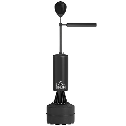 Black 3-in-1 Freestanding Punching Bag Punching Ball with Speedball Rotating Flexible Arm Adjustable Height Synthetic Coating HDPE Base Overall 88L x 48W x 155-205H cm