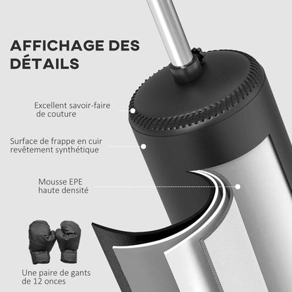 Black 3-in-1 Freestanding Punching Bag Punching Ball with Speedball Rotating Flexible Arm Adjustable Height Synthetic Coating HDPE Base Overall 88L x 48W x 155-205H cm