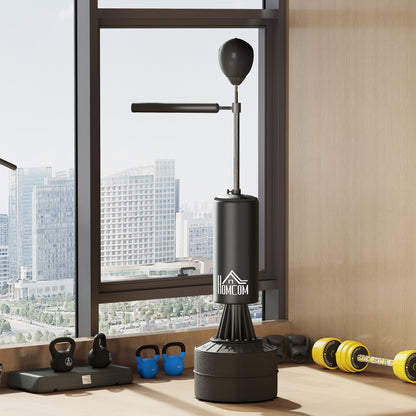 Black 3-in-1 Freestanding Punching Bag Punching Ball with Speedball Rotating Flexible Arm Adjustable Height Synthetic Coating HDPE Base Overall 88L x 48W x 155-205H cm