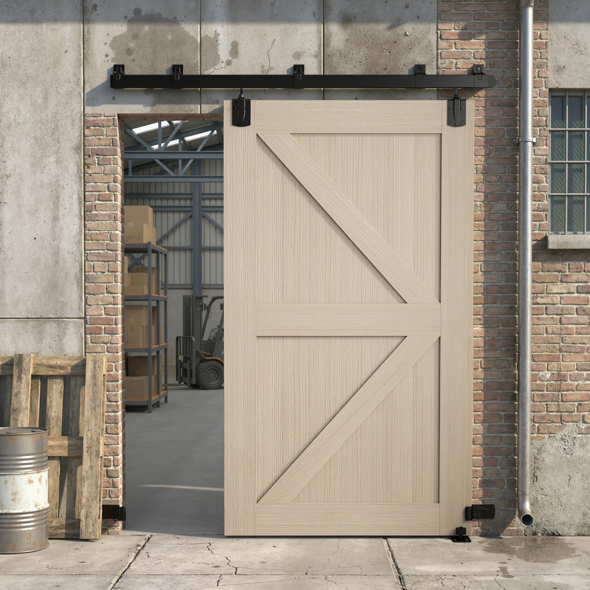 72 in Sliding Door Hardware Kit, Carbon Steel Track with UV Protection for Single Doors, Black