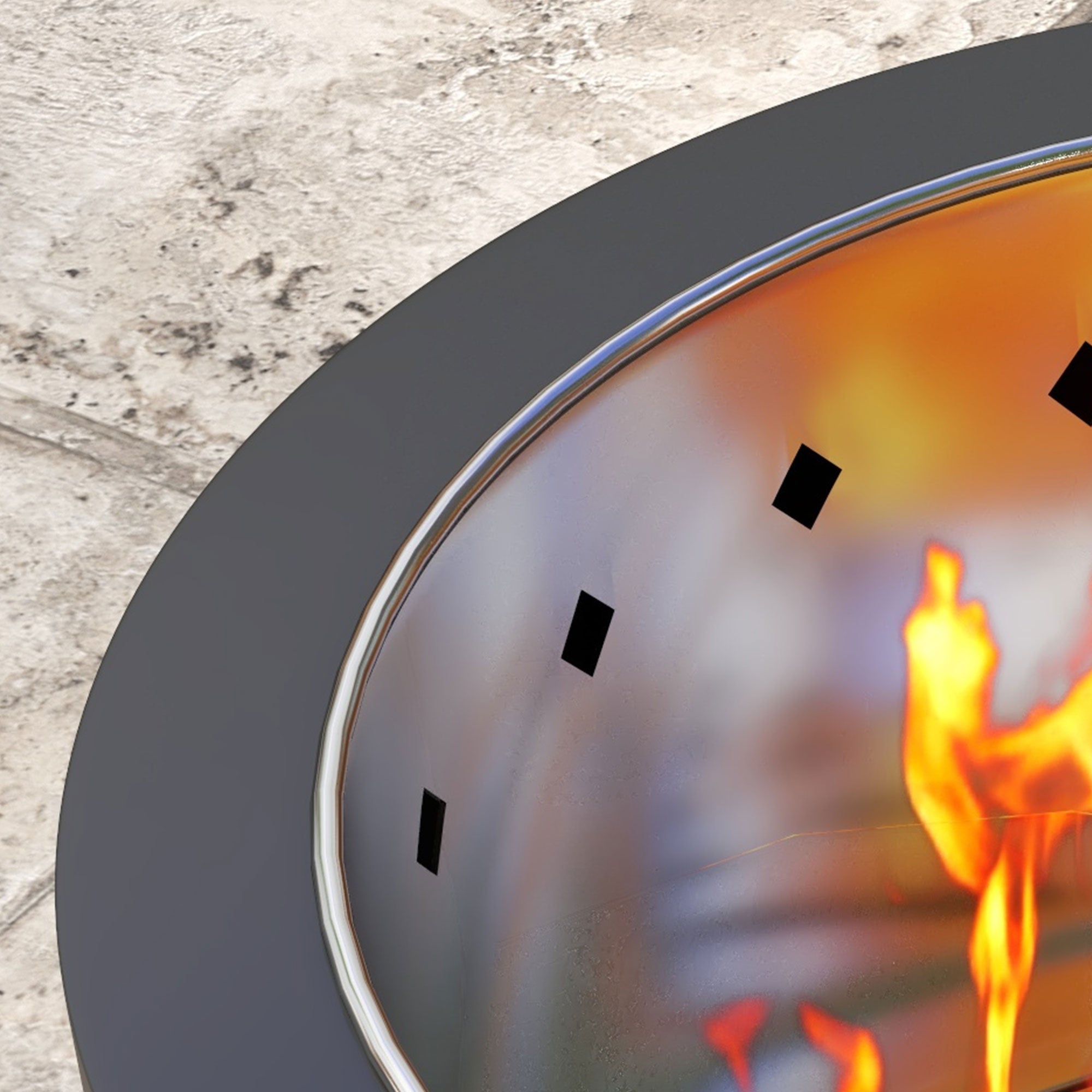 Smokeless Fire Pit Outdoor Portable Round Wood Burning Fire Pit with Stainless Steel Inner Pot, Poker, Textured Handles - 45 cm Diameter - Black