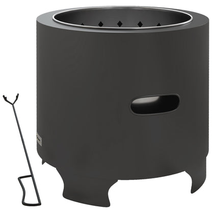 Smokeless Fire Pit Outdoor Portable Round Wood Burning Fire Pit with Stainless Steel Inner Pot, Poker, Textured Handles - 45 cm Diameter - Black