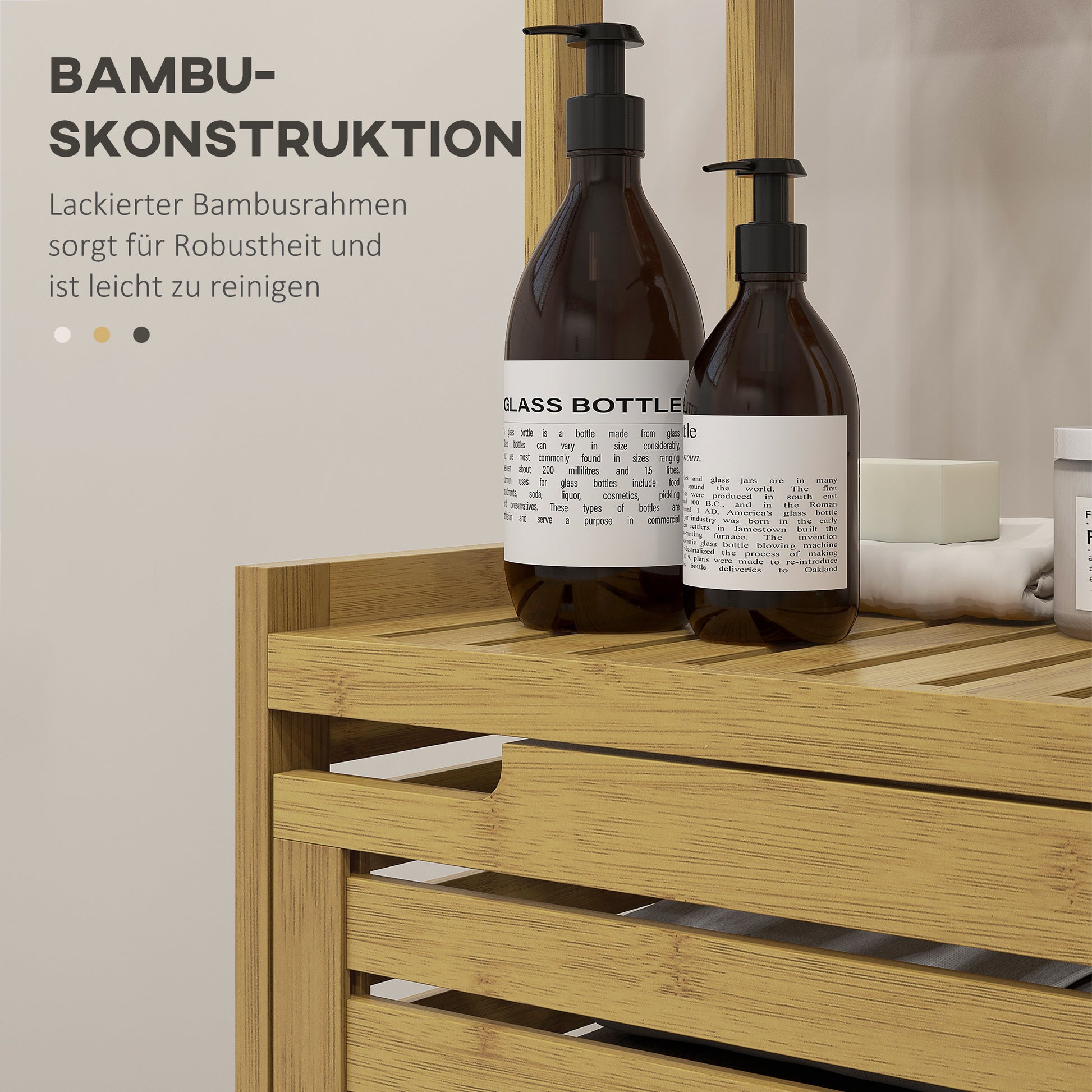 Bathroom Cabinet made of Bamboo, Bathroom Cabinet with Cabinet Compartment, Toilet Cabinet with 3 Open Shelves, Tip-Over Protection, for Bathroom, Natural Wood, 38.5 x 33 x 170 cm