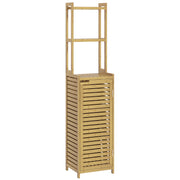 Bathroom Cabinet made of Bamboo, Bathroom Cabinet with Cabinet Compartment, Toilet Cabinet with 3 Open Shelves, Tip-Over Protection, for Bathroom, Natural Wood, 38.5 x 33 x 170 cm