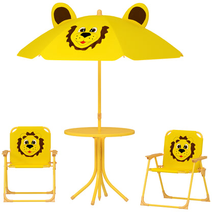 Kids Seating Group with Adjustable Height Sun Umbrella Kids Table with 2 Folding Chairs Children's Seating Set Kids Seating Group Outdoor Garden Furniture for Garden Beach, Yellow