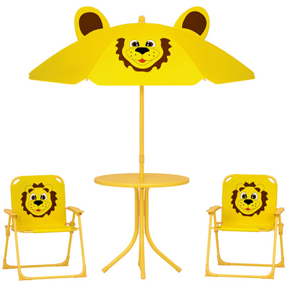 Kids Seating Group with Adjustable Height Sun Umbrella Kids Table with 2 Folding Chairs Children's Seating Set Kids Seating Group Outdoor Garden Furniture for Garden Beach, Yellow