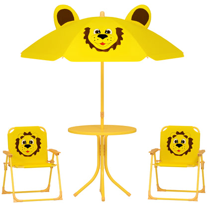 Kids Seating Group with Adjustable Height Sun Umbrella Kids Table with 2 Folding Chairs Children's Seating Set Kids Seating Group Outdoor Garden Furniture for Garden Beach, Yellow