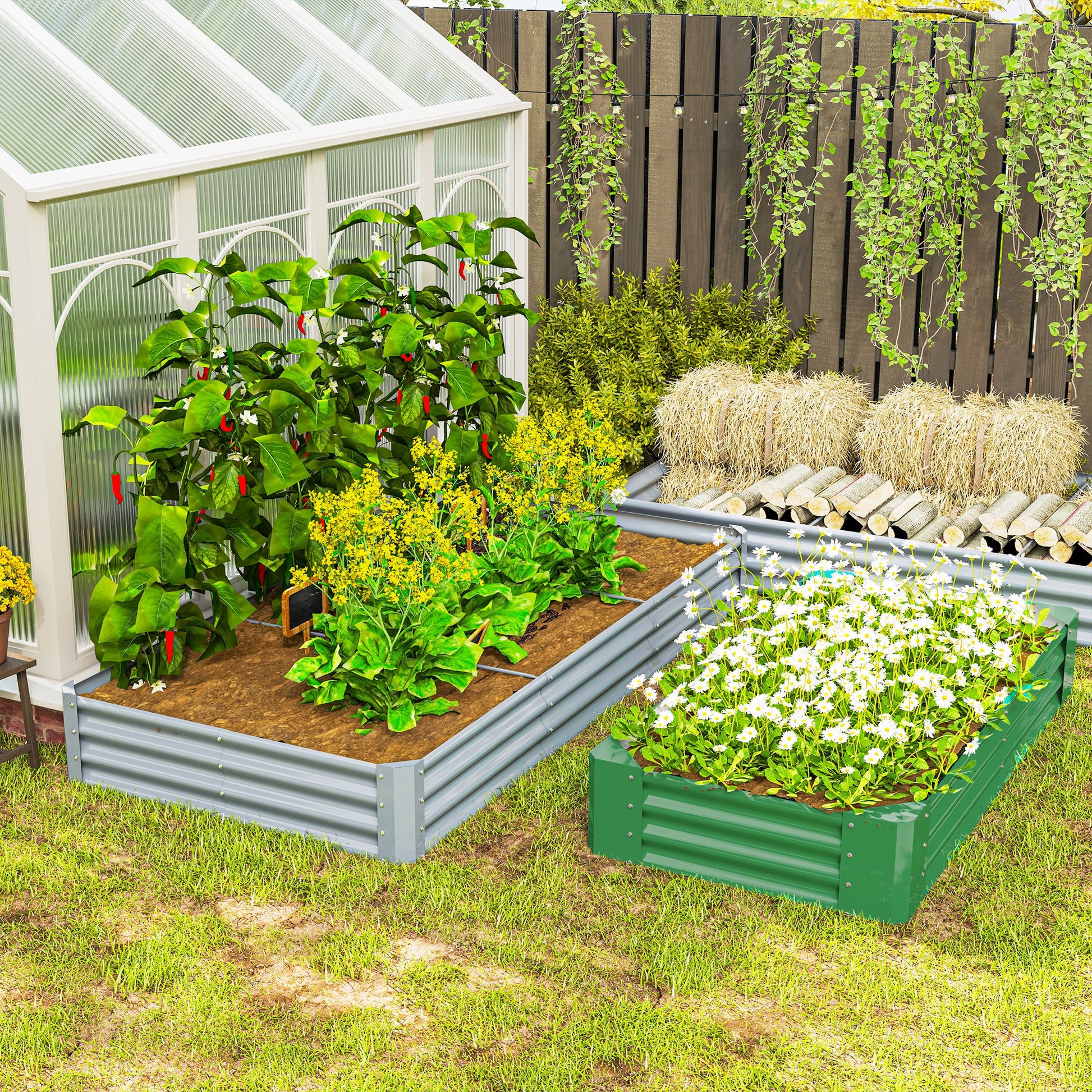 Raised Bed made of Steel, Weather-Resistant Plant Bed with Anti-Cut Edge Greenhouse Garden Bed Rust-Free Planter Planter Box 240 x 120 x 30 cm for Garden Balcony, Vegetable Bed for Flowers, Vegetables