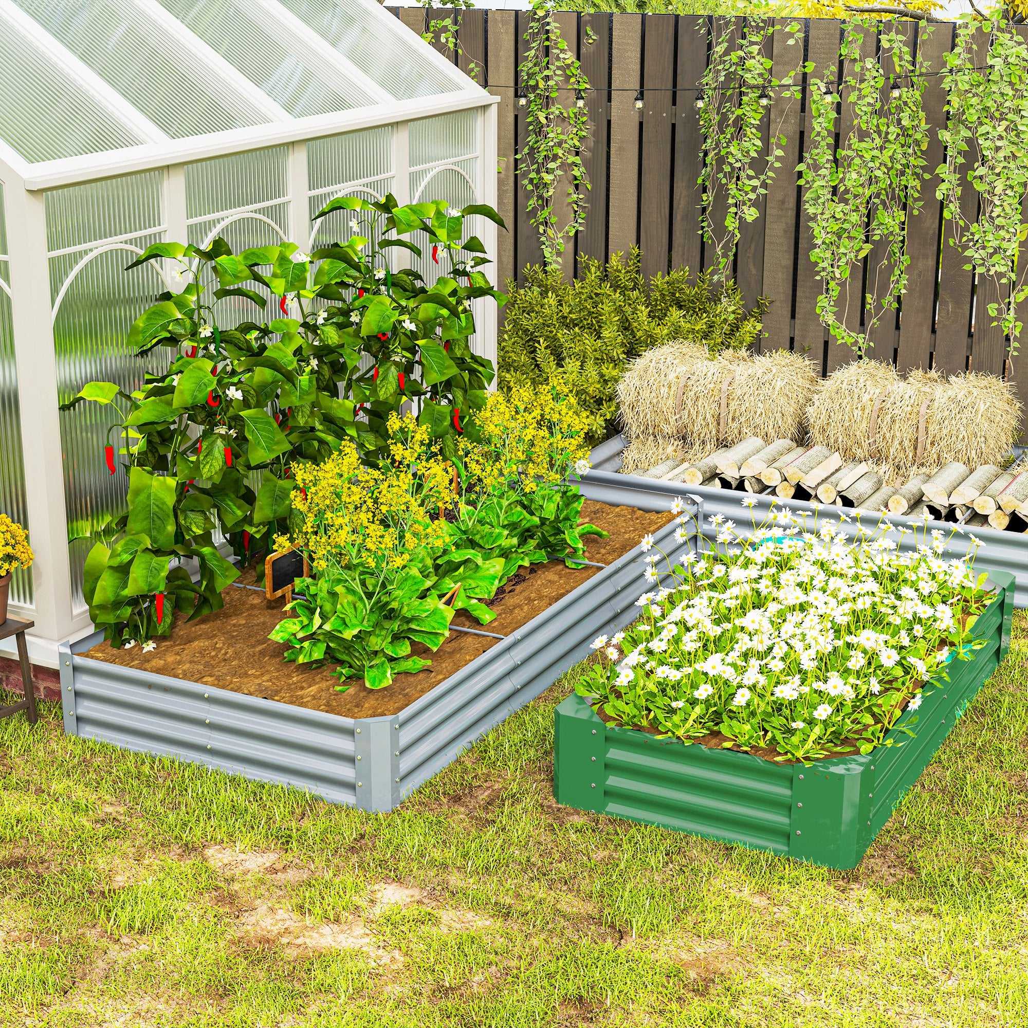 Raised Bed made of Steel, Weather-Resistant Plant Bed with Anti-Cut Edge Greenhouse Garden Bed Rust-Free Planter Planter Box 240 x 120 x 30 cm for Garden Balcony, Vegetable Bed for Flowers, Vegetables