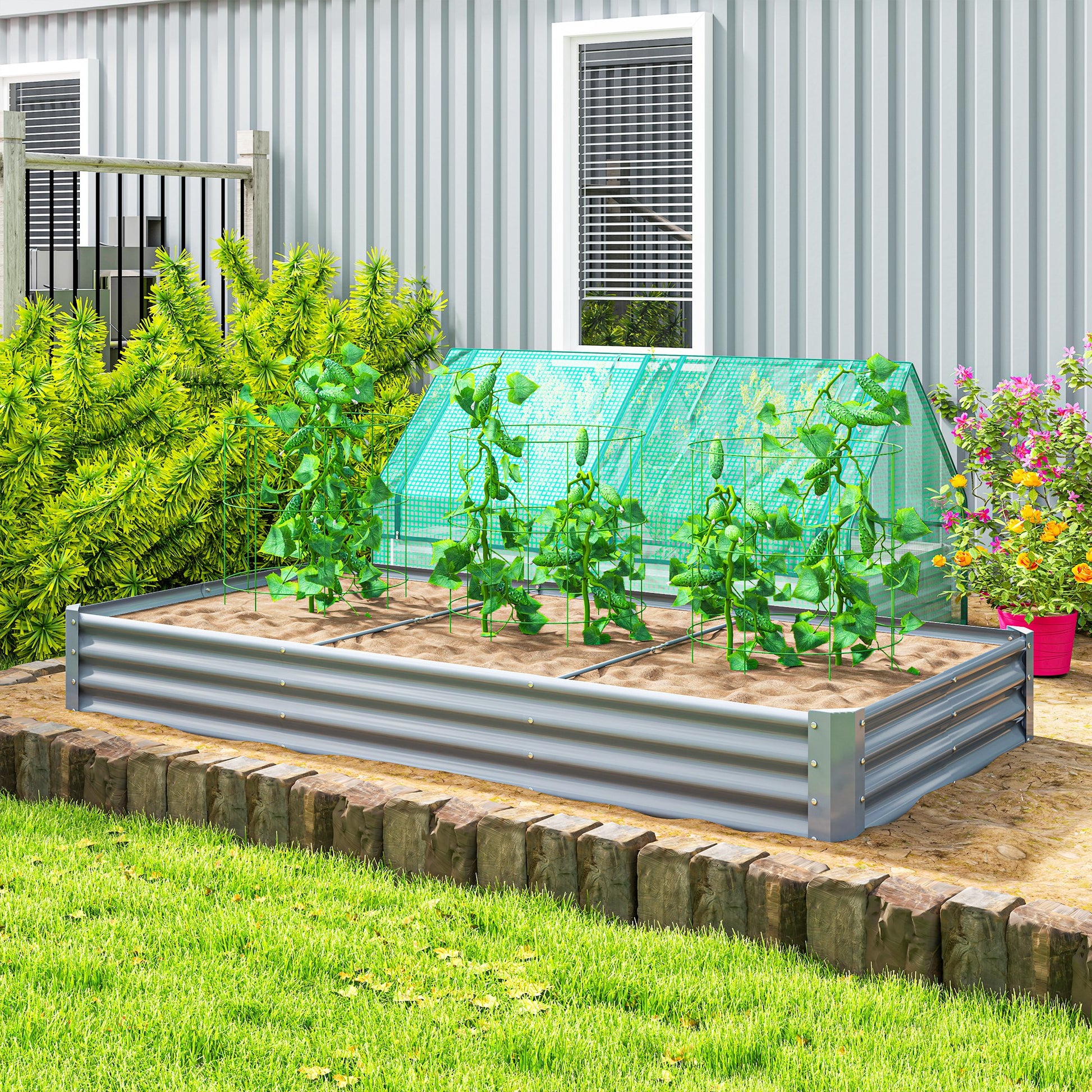 Raised Bed made of Steel, Weather-Resistant Plant Bed with Anti-Cut Edge Greenhouse Garden Bed Rust-Free Planter Planter Box 240 x 120 x 30 cm for Garden Balcony, Vegetable Bed for Flowers, Vegetables