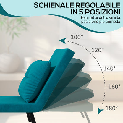 Adjustable Backrest Sofa Bed, Foldable Sofa Bed with Cushions for Living Room, Upholstered Fabric, Steel and Wood, 63x73x81 cm, Dark Blue