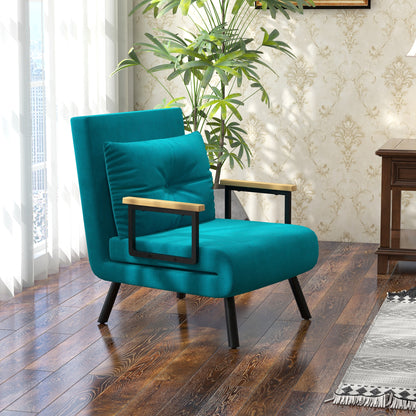 Adjustable Backrest Sofa Bed, Foldable Sofa Bed with Cushions for Living Room, Upholstered Fabric, Steel and Wood, 63x73x81 cm, Dark Blue