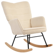 Rocking Chair, Rocking Armchair with Cord Optic, Armrest, Padded Chair with Wooden Rockers, Relax Armchair for Living Room, Bedroom, up to 120kg Load Capacity, Beige
