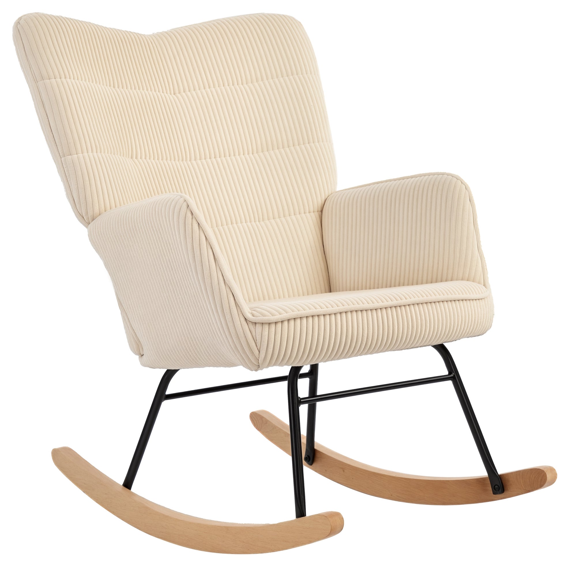 Rocking Chair, Rocking Armchair with Cord Optic, Armrest, Padded Chair with Wooden Rockers, Relax Armchair for Living Room, Bedroom, up to 120kg Load Capacity, Beige