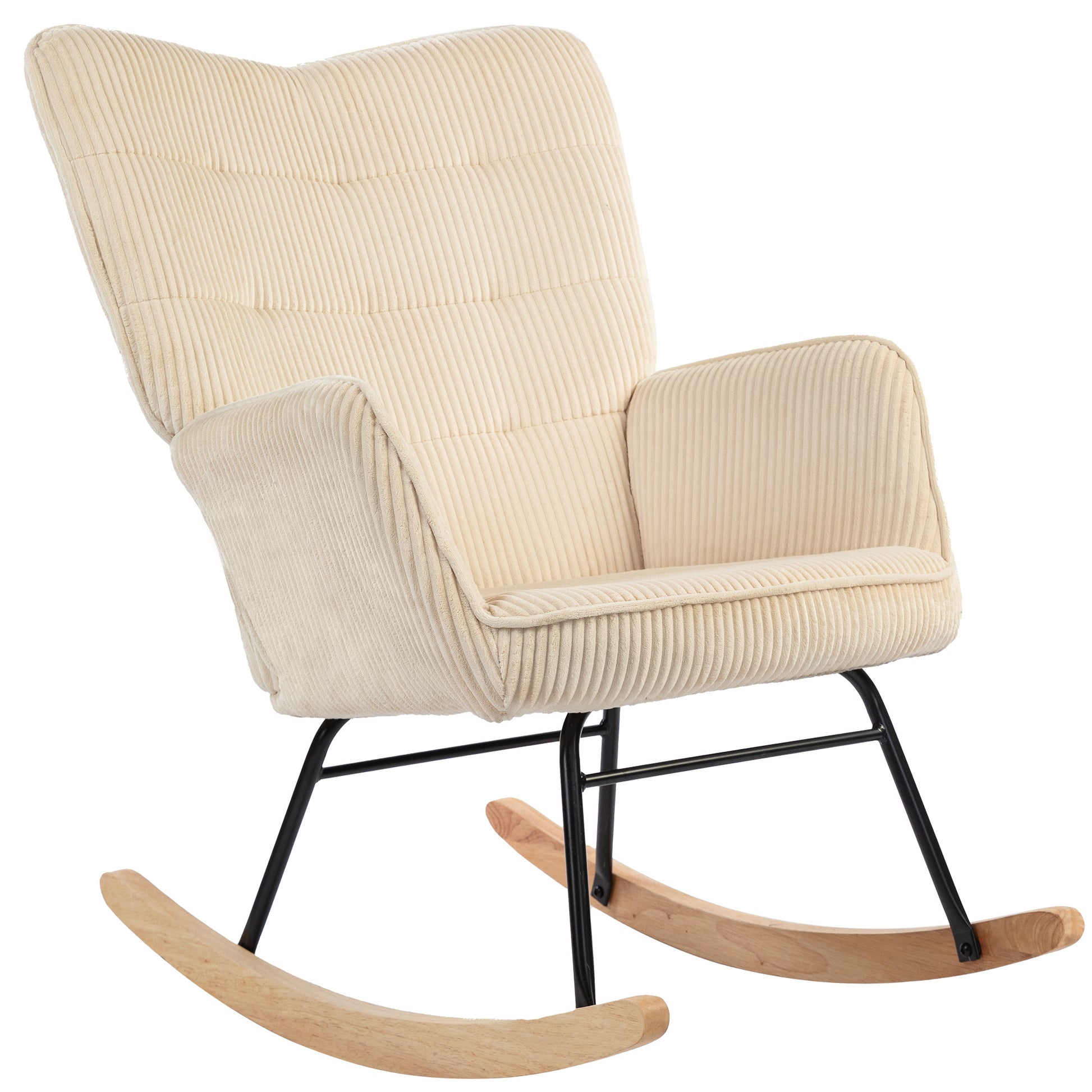 Rocking Chair, Rocking Armchair with Cord Optic, Armrest, Padded Chair with Wooden Rockers, Relax Armchair for Living Room, Bedroom, up to 120kg Load Capacity, Beige