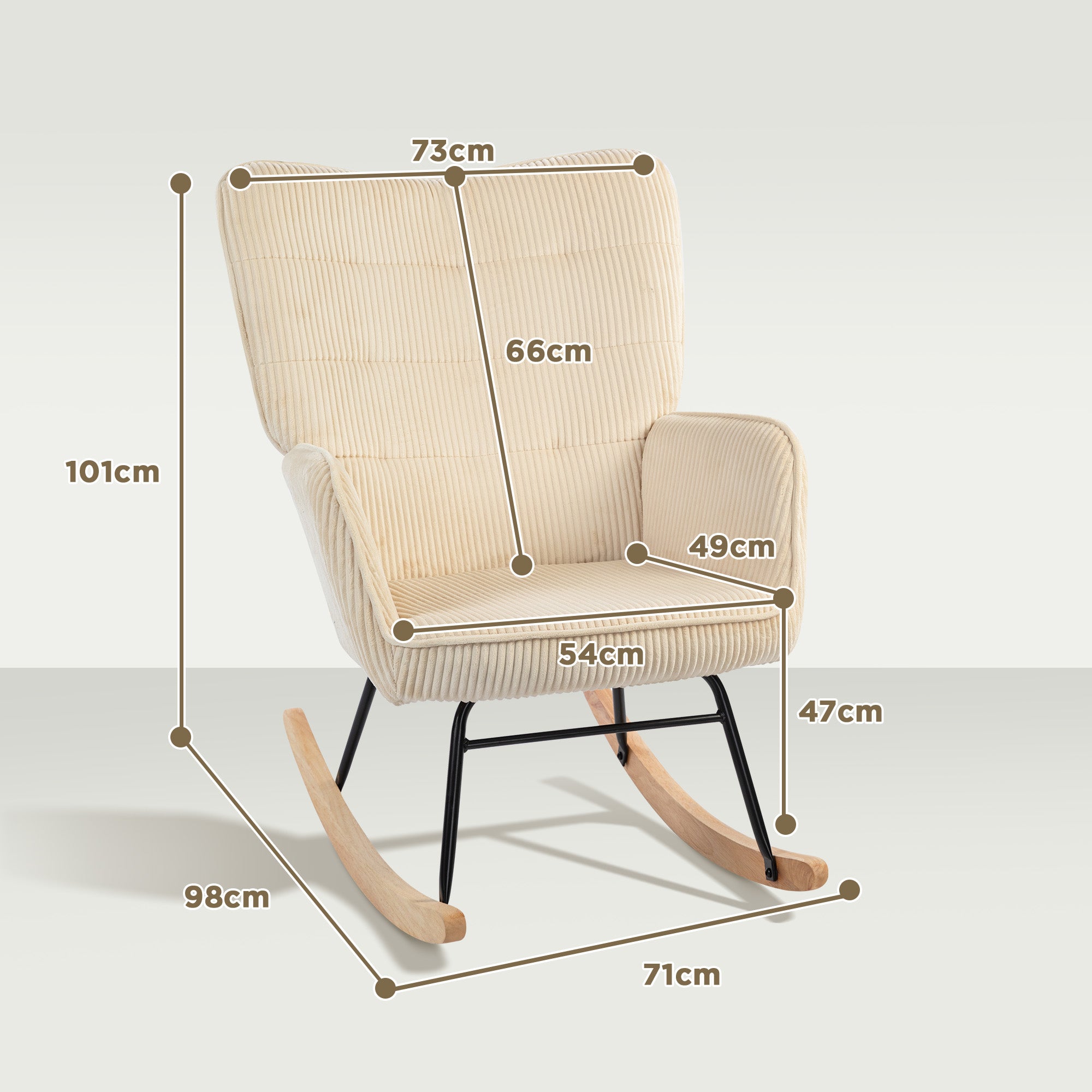 Rocking Chair, Rocking Armchair with Cord Optic, Armrest, Padded Chair with Wooden Rockers, Relax Armchair for Living Room, Bedroom, up to 120kg Load Capacity, Beige
