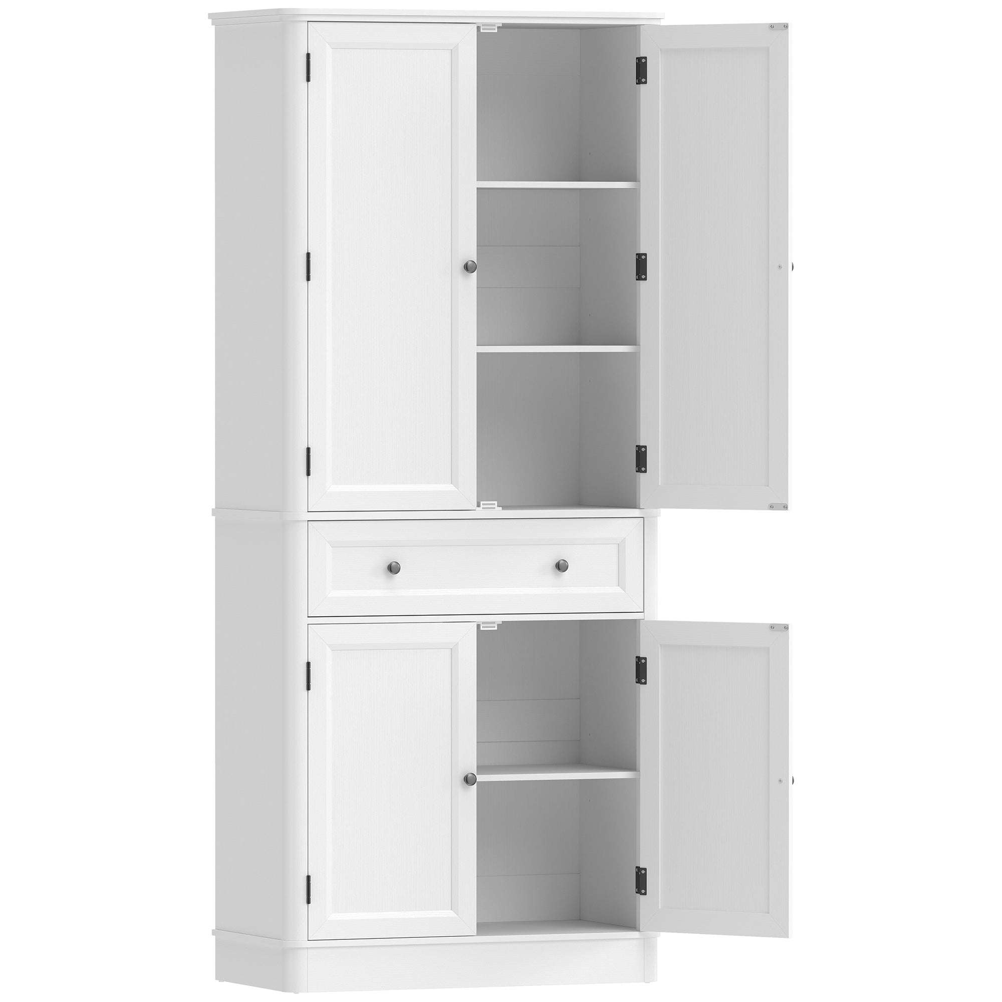 73.4" Tall Kitchen Pantry Cabinet, 4-Door Buffet with Drawer & Adjustable Shelves, White - 31.5 x 15.6 x 73.4 in (80 x 39.5 x 186.4 cm)