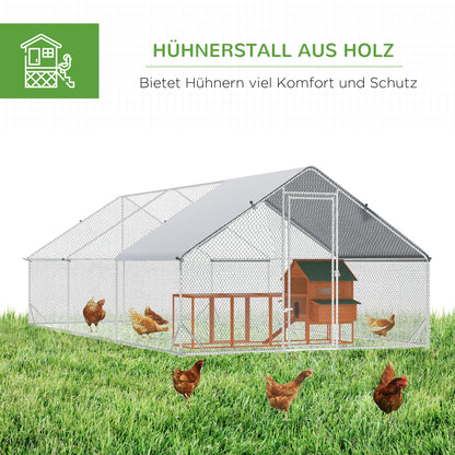 Chicken Coop Chicken Run Made of Steel, 300 x 600 x 200 cm Chicken Cage with Cover, Door, Chicken Run for 12-18 Chickens, Small Animals, Silver