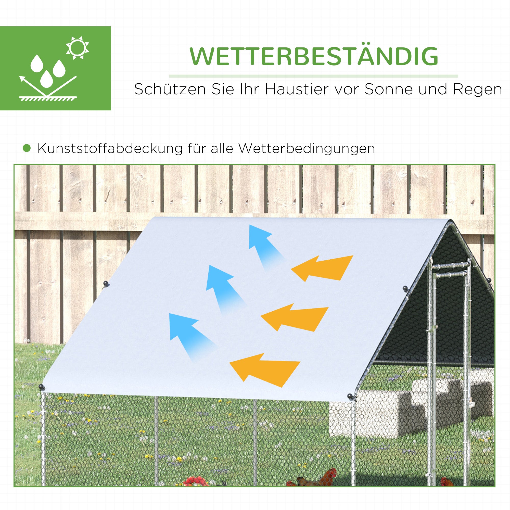 Chicken Coop Chicken Run Made of Steel, 300 x 600 x 200 cm Chicken Cage with Cover, Door, Chicken Run for 12-18 Chickens, Small Animals, Silver