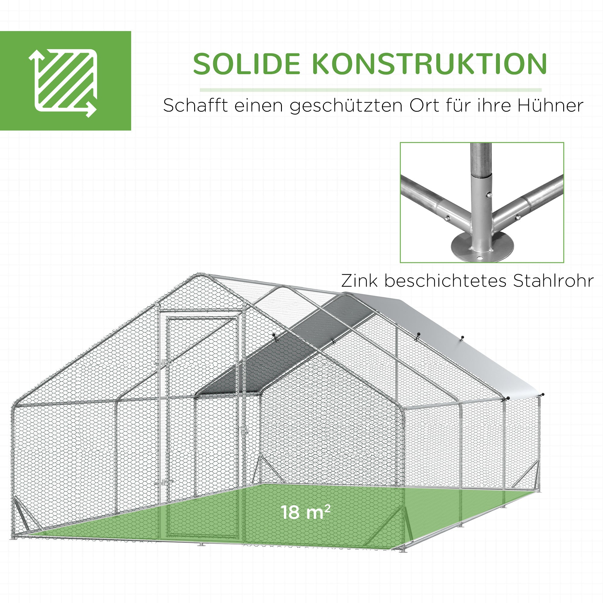 Chicken Coop Chicken Run Made of Steel, 300 x 600 x 200 cm Chicken Cage with Cover, Door, Chicken Run for 12-18 Chickens, Small Animals, Silver