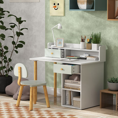 Children's Desk and Chair Set for +3 Years Old Kids Study Desk with Drawers Compartment and Shelves for Bedroom Playroom Light Green and White