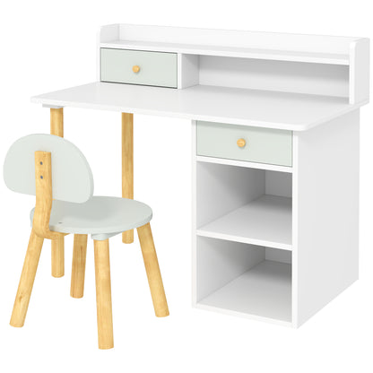 Children's Desk and Chair Set for +3 Years Old Kids Study Desk with Drawers Compartment and Shelves for Bedroom Playroom Light Green and White