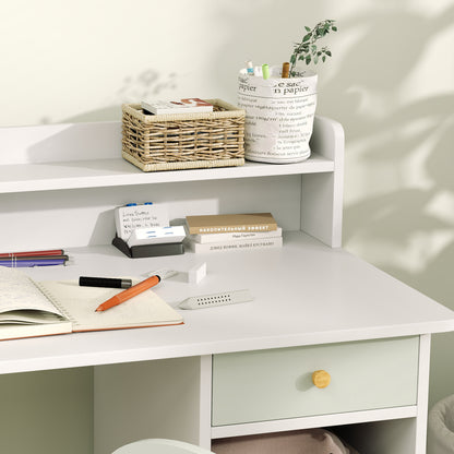 Children's Desk and Chair Set for +3 Years Old Kids Study Desk with Drawers Compartment and Shelves for Bedroom Playroom Light Green and White