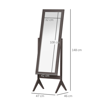 Floor Mirror Full Length Mirror Makeup Mirror Raised Feet Easy to Clean MDF Coffee 47 x 46 x 148 cm