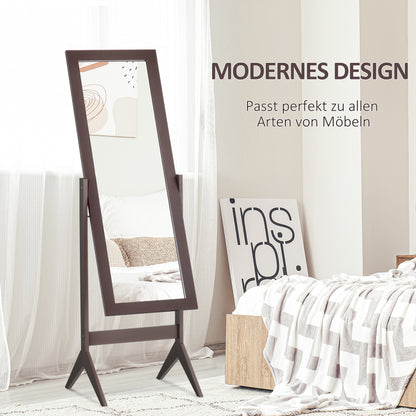 Floor Mirror Full Length Mirror Makeup Mirror Raised Feet Easy to Clean MDF Coffee 47 x 46 x 148 cm