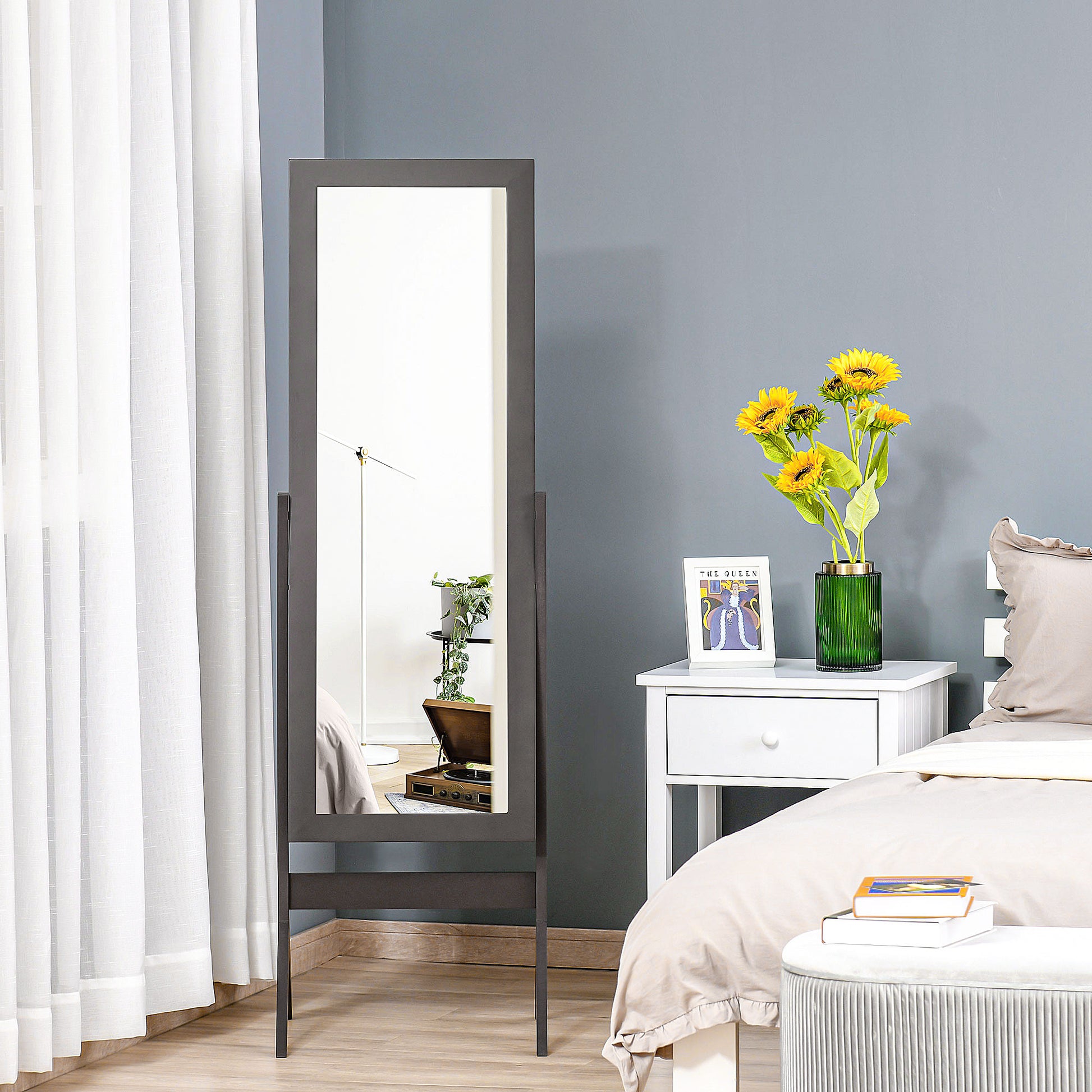 Floor Mirror Full Length Mirror Makeup Mirror Raised Feet Easy to Clean MDF Coffee 47 x 46 x 148 cm