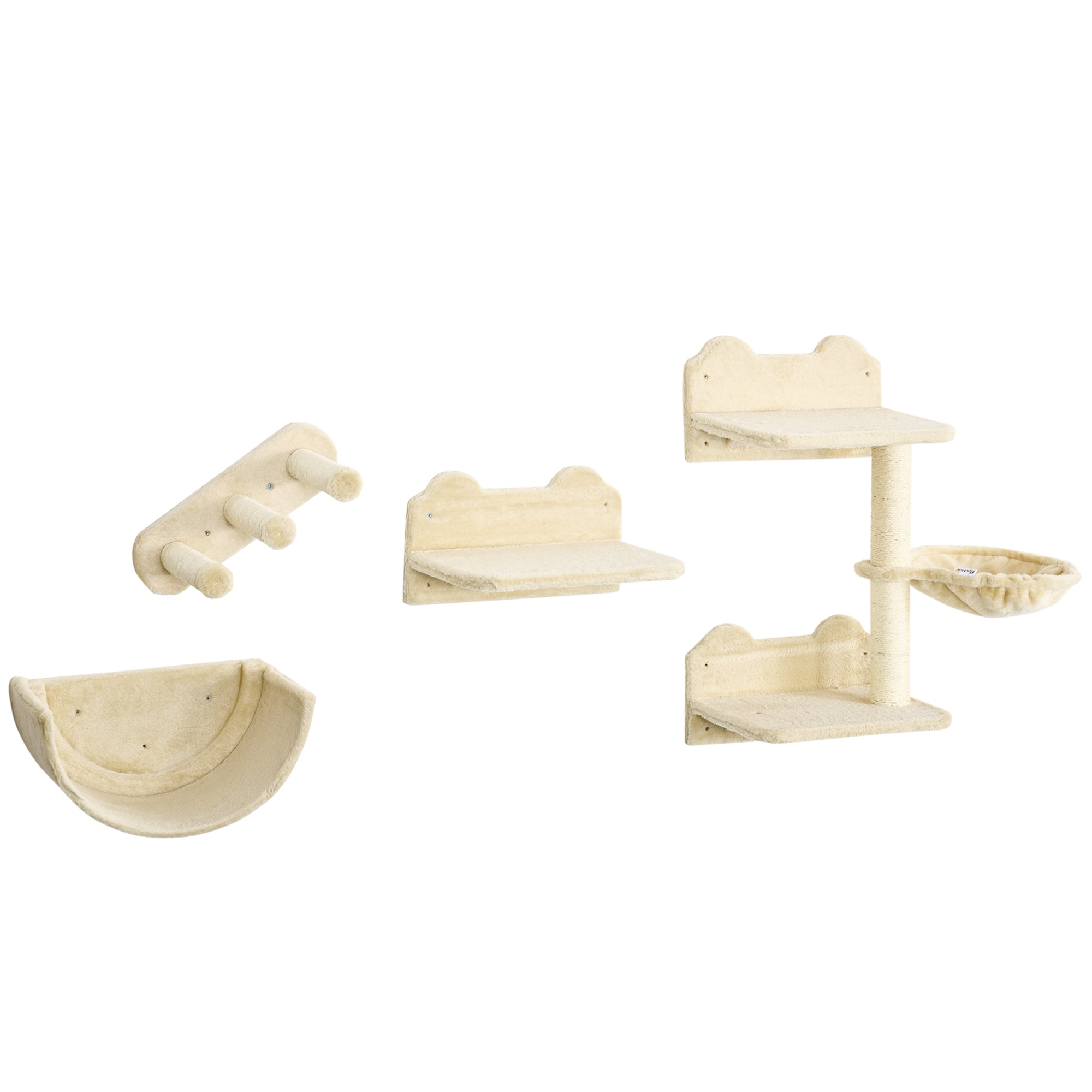 Cat Climbing Wall 4-Piece Cat Climbing Wall Set with Cat Stairs, Cat Bridge, Hammock, Scratching Post with Jump Platform, Wall-Mounted Cat Tree, Wall Cat Furniture up to 5 kg, Beige