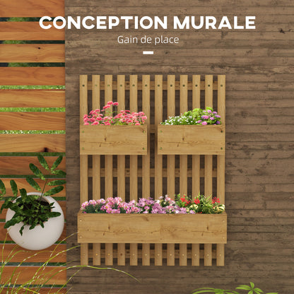 Vertical Planter with 3 Removable Solid Wood Bins, Non-Woven Fabric, 60 x 16 x 80 cm