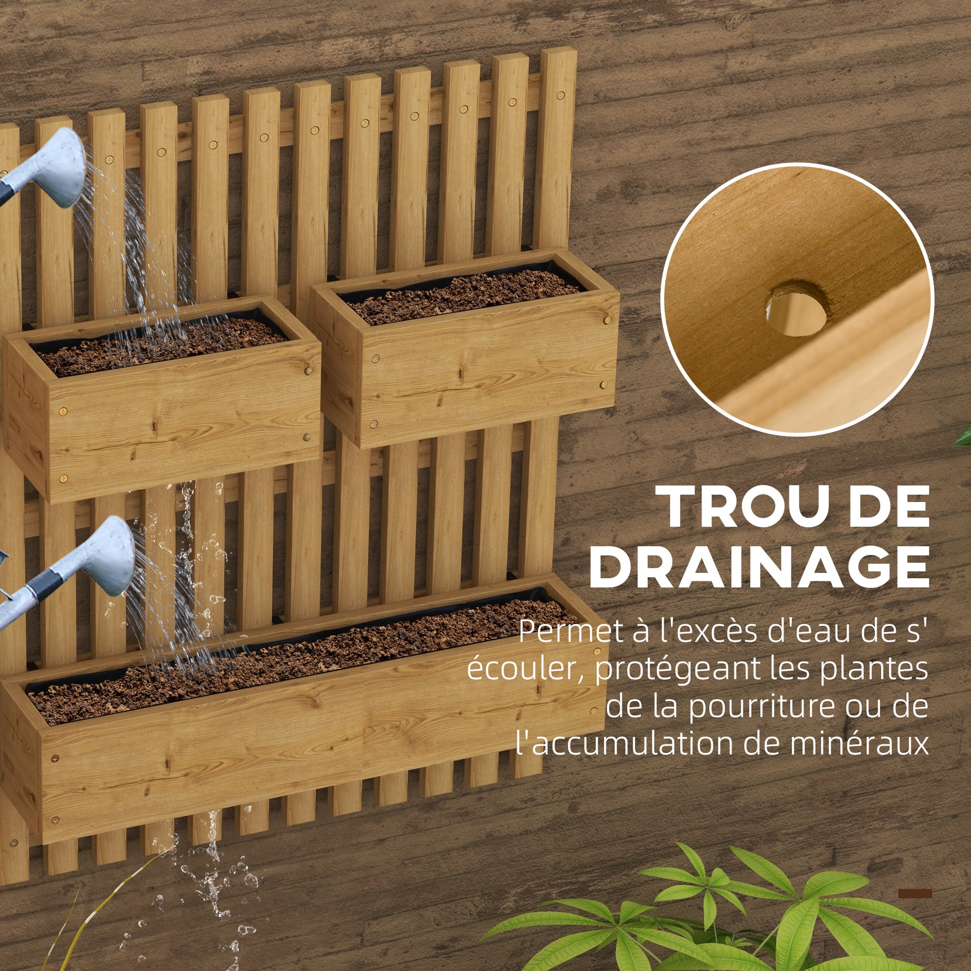 Vertical Planter with 3 Removable Solid Wood Bins, Non-Woven Fabric, 60 x 16 x 80 cm