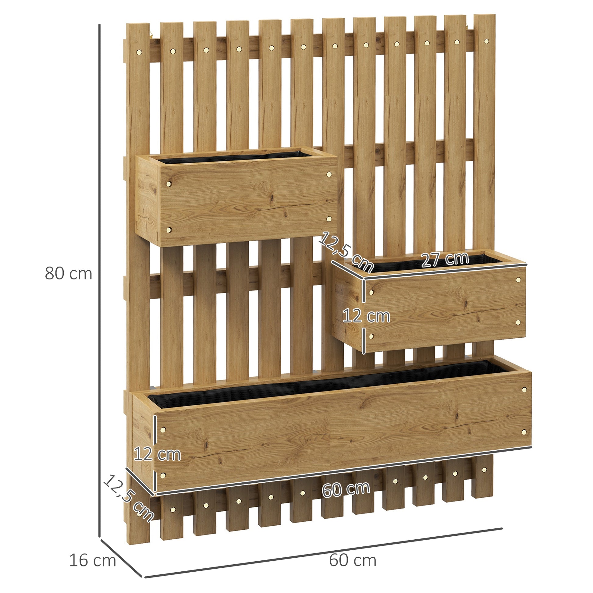 Vertical Planter with 3 Removable Solid Wood Bins, Non-Woven Fabric, 60 x 16 x 80 cm