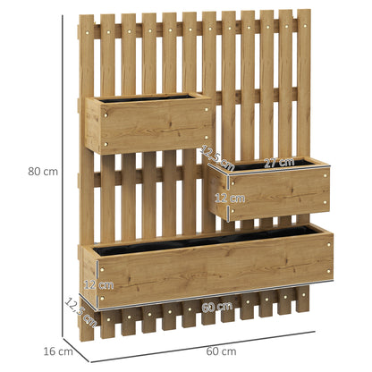 Vertical Planter with 3 Removable Solid Wood Bins, Non-Woven Fabric, 60 x 16 x 80 cm