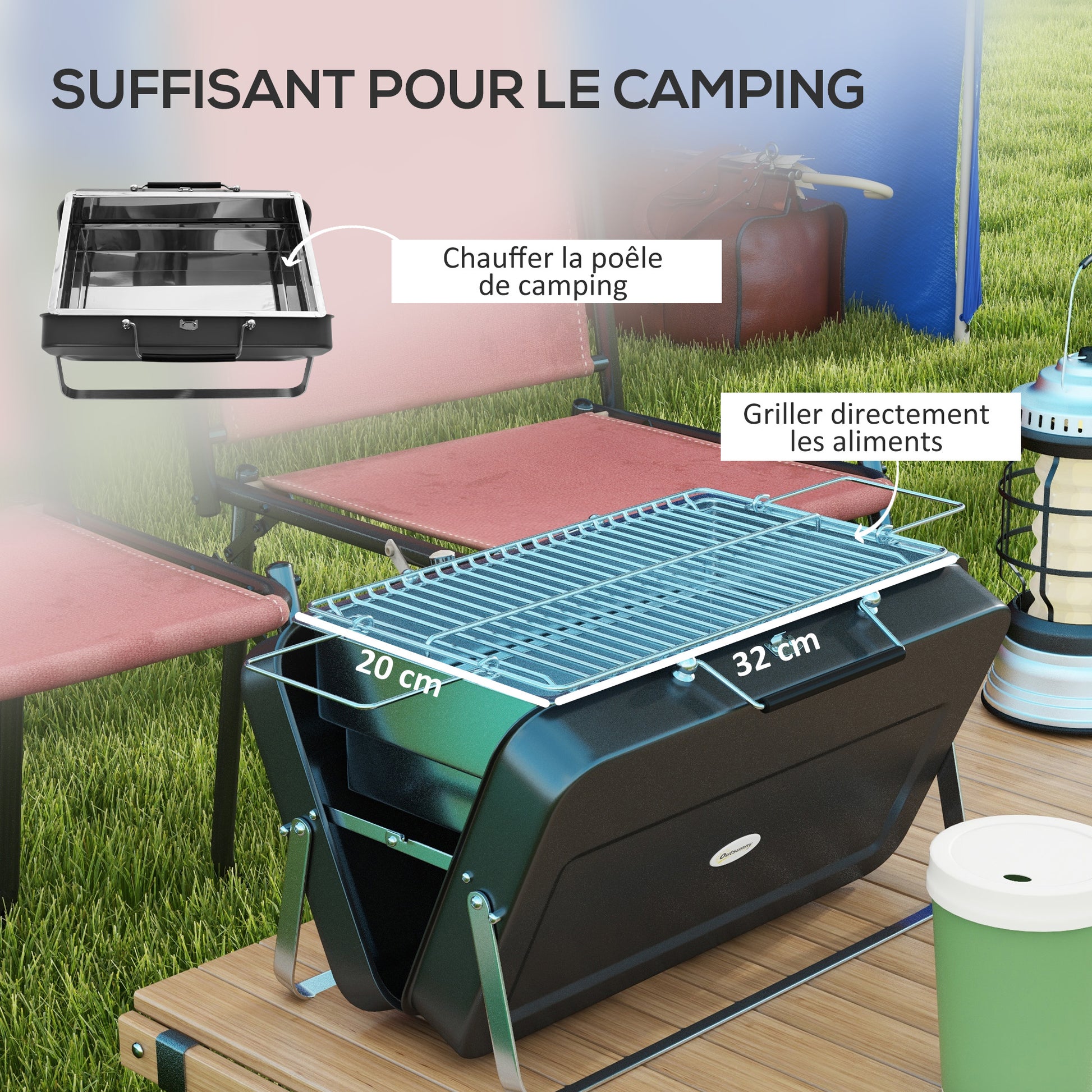 Mini Charcoal BBQ Portable Suitcase Design Tabletop Grill for Garden, Camping, Picnic, Foldable Dimensions 47L x 30W x 28H cm Black