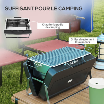 Mini Charcoal BBQ Portable Suitcase Design Tabletop Grill for Garden, Camping, Picnic, Foldable Dimensions 47L x 30W x 28H cm Black