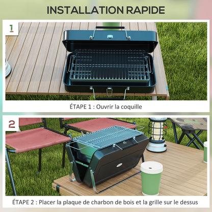 Mini Charcoal BBQ Portable Suitcase Design Tabletop Grill for Garden, Camping, Picnic, Foldable Dimensions 47L x 30W x 28H cm Black