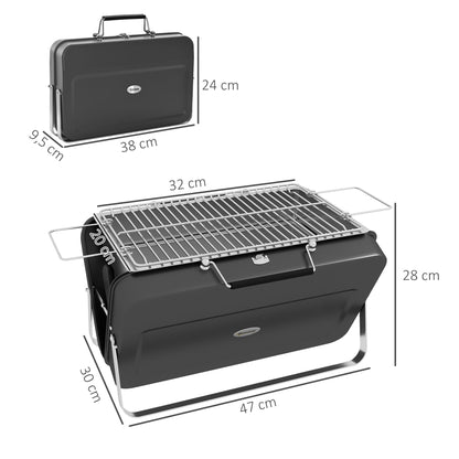 Mini Charcoal BBQ Portable Suitcase Design Tabletop Grill for Garden, Camping, Picnic, Foldable Dimensions 47L x 30W x 28H cm Black