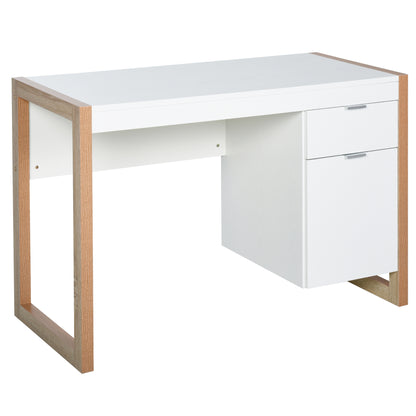 Desk Computer Desk with Drawer Cabinet Rectangular Legs Modern Style Additional Decoration 112.5x50x75.5 cm White