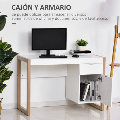 Desk Computer Desk with Drawer Cabinet Rectangular Legs Modern Style Additional Decoration 112.5x50x75.5 cm White