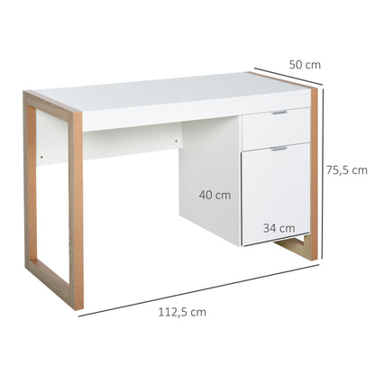Desk Computer Desk with Drawer Cabinet Rectangular Legs Modern Style Additional Decoration 112.5x50x75.5 cm White