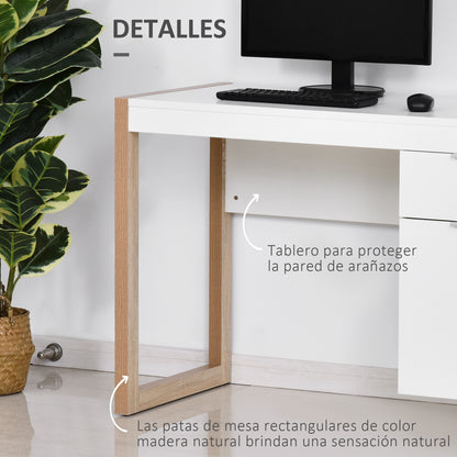 Desk Computer Desk with Drawer Cabinet Rectangular Legs Modern Style Additional Decoration 112.5x50x75.5 cm White