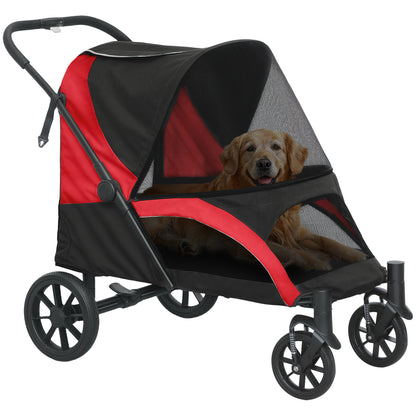 Dog Stroller Pet Stroller Foldable for Large Dogs & Cats up to 30 kg Cat Stroller with Cushion Mesh Windows Doors Storage Bag Cat Carriage with Safety Leashes, Brakes, Stroller Black