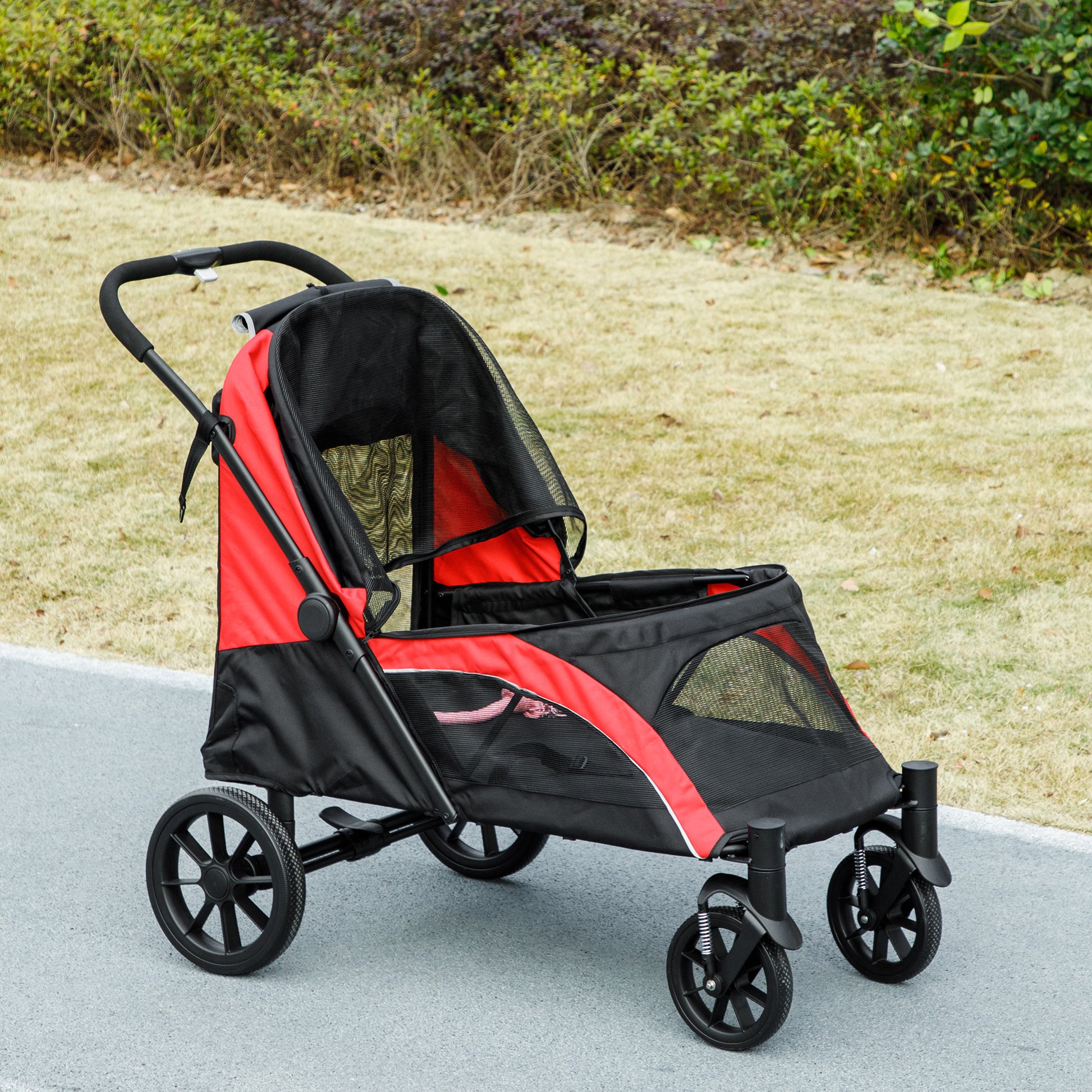 Dog Stroller Pet Stroller Foldable for Large Dogs & Cats up to 30 kg Cat Stroller with Cushion Mesh Windows Doors Storage Bag Cat Carriage with Safety Leashes, Brakes, Stroller Black