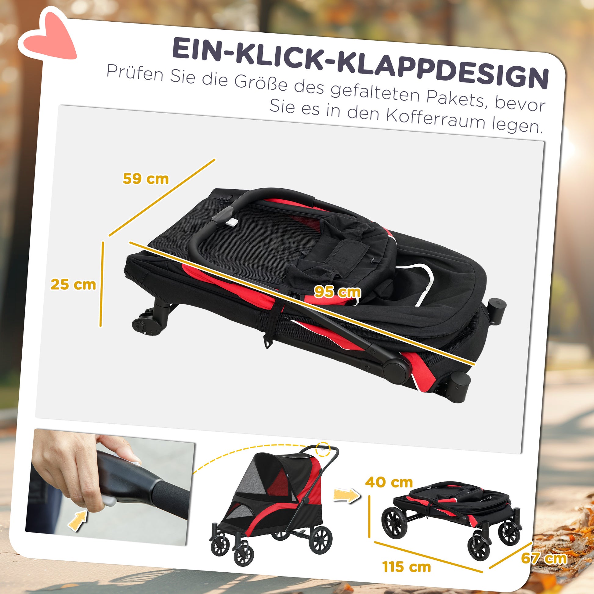 Dog Stroller Pet Stroller Foldable for Large Dogs & Cats up to 30 kg Cat Stroller with Cushion Mesh Windows Doors Storage Bag Cat Carriage with Safety Leashes, Brakes, Stroller Black