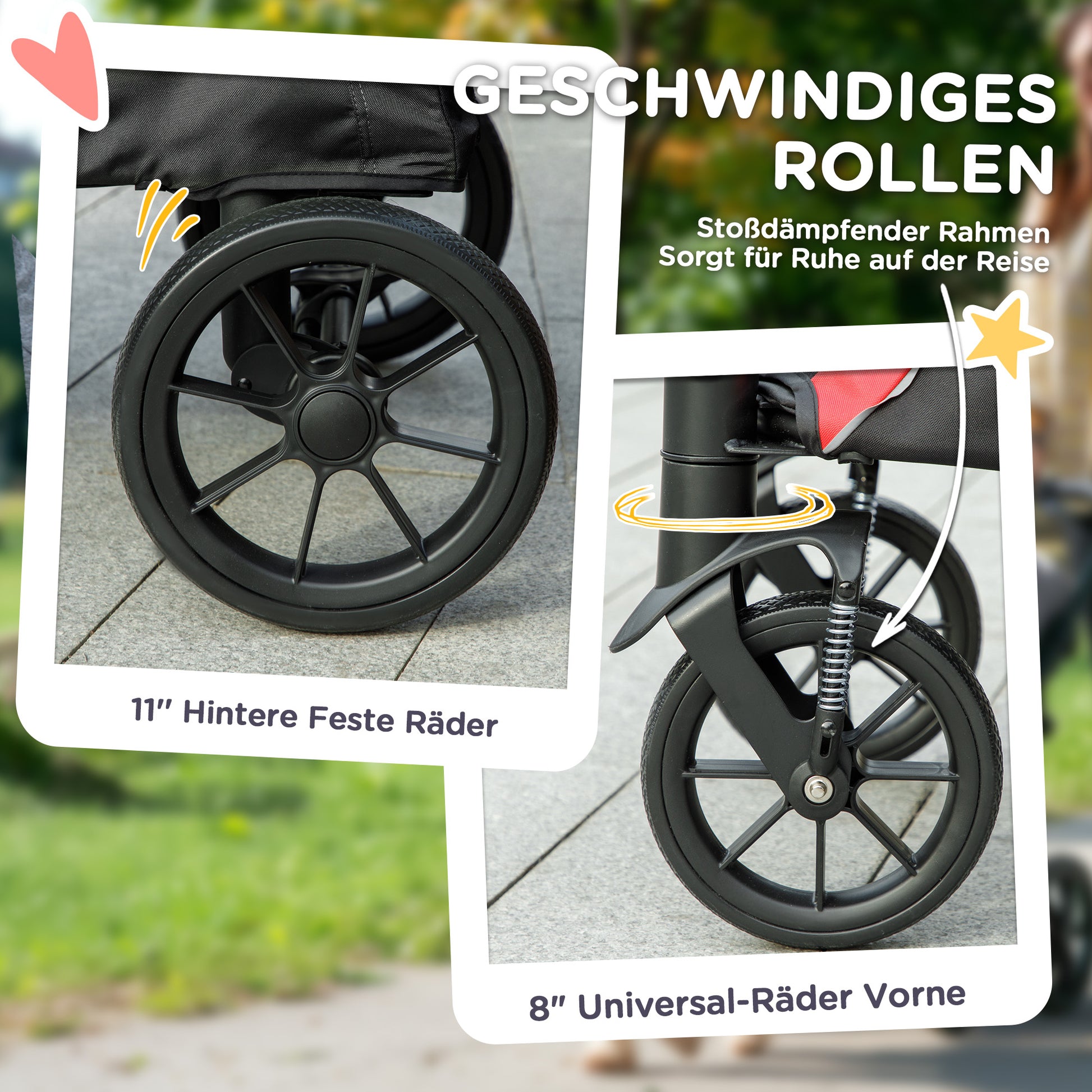 Dog Stroller Pet Stroller Foldable for Large Dogs & Cats up to 30 kg Cat Stroller with Cushion Mesh Windows Doors Storage Bag Cat Carriage with Safety Leashes, Brakes, Stroller Black