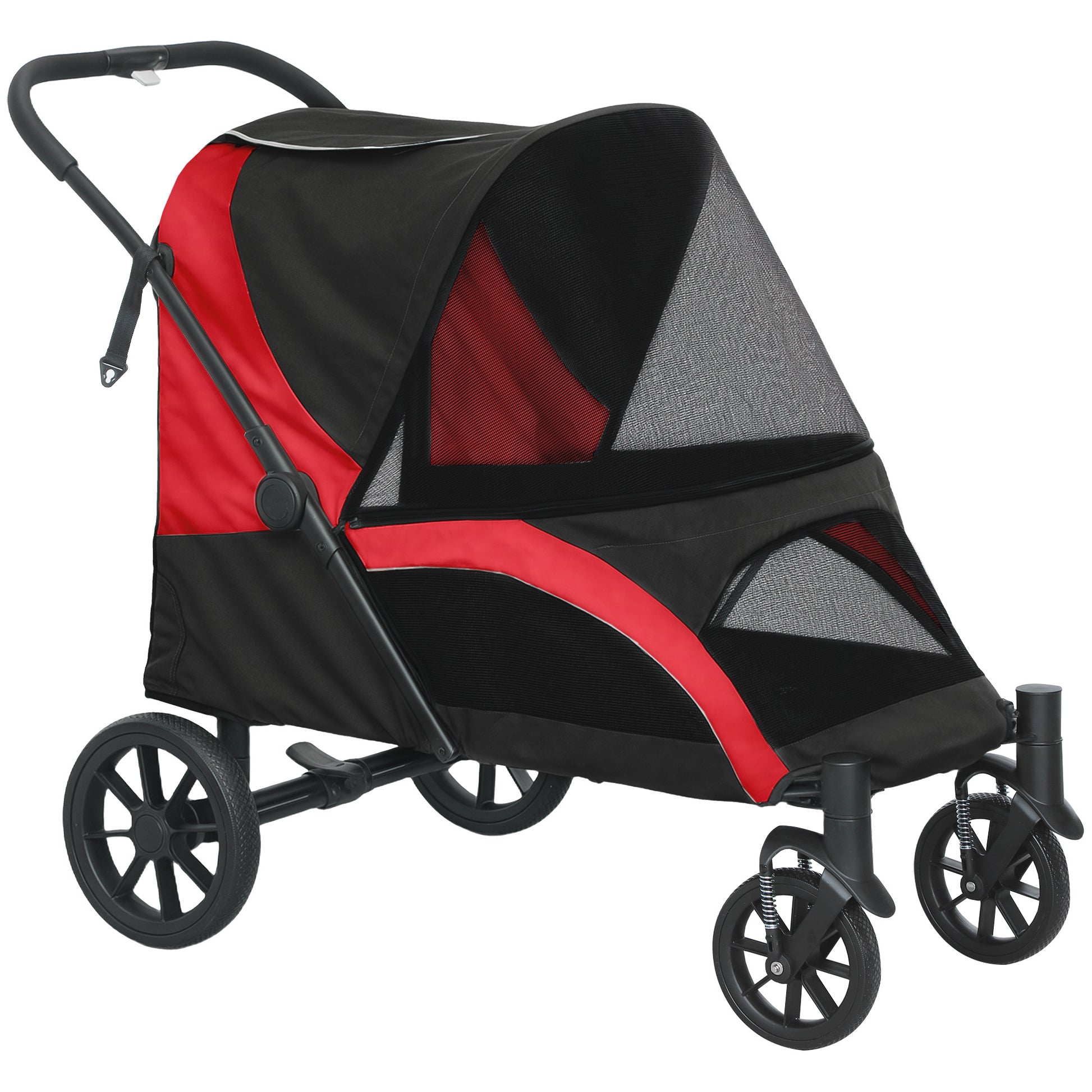 Dog Stroller Pet Stroller Foldable for Large Dogs & Cats up to 30 kg Cat Stroller with Cushion Mesh Windows Doors Storage Bag Cat Carriage with Safety Leashes, Brakes, Stroller Black