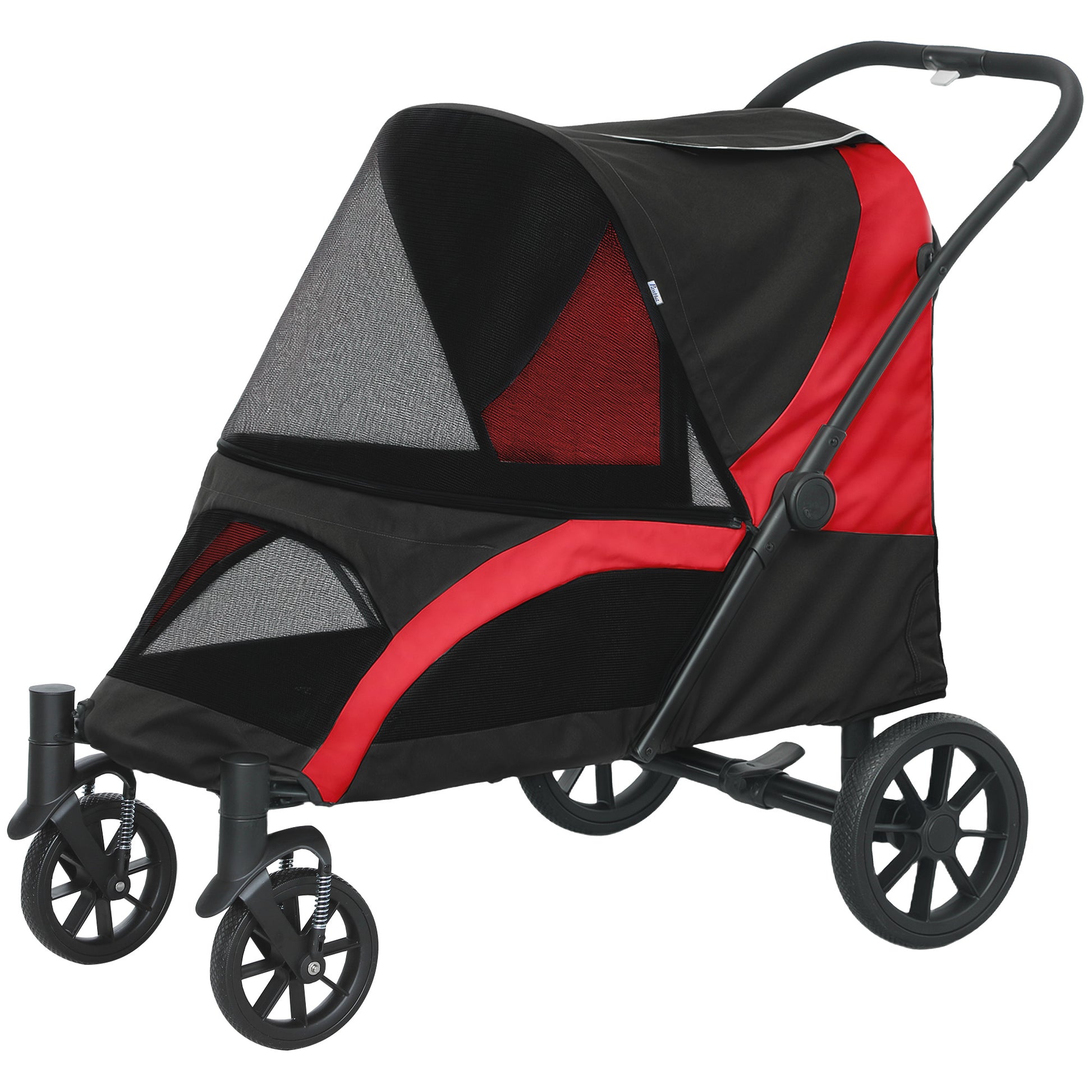 Dog Stroller Pet Stroller Foldable for Large Dogs & Cats up to 30 kg Cat Stroller with Cushion Mesh Windows Doors Storage Bag Cat Carriage with Safety Leashes, Brakes, Stroller Black
