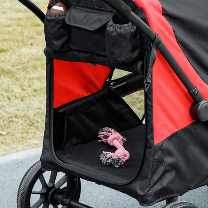 Dog Stroller Pet Stroller Foldable for Large Dogs & Cats up to 30 kg Cat Stroller with Cushion Mesh Windows Doors Storage Bag Cat Carriage with Safety Leashes, Brakes, Stroller Black